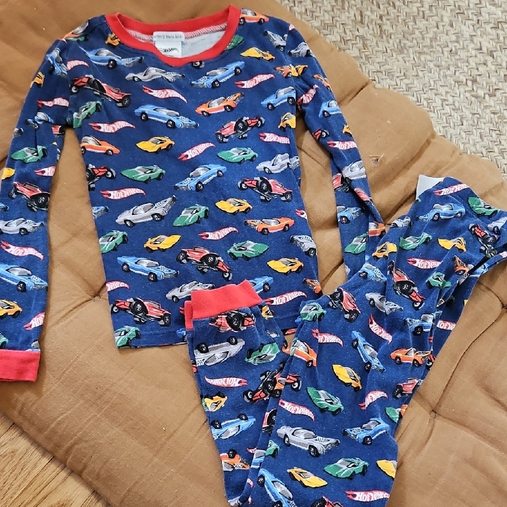 Pottery Barn Kids Blue and Red Pajama Sets with Hot Wheels Print